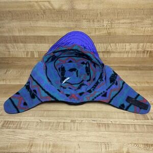 Vintage Columbia Hat Cap Fitted Youth Small Medium Black Ear Flap Fleece USA 90s